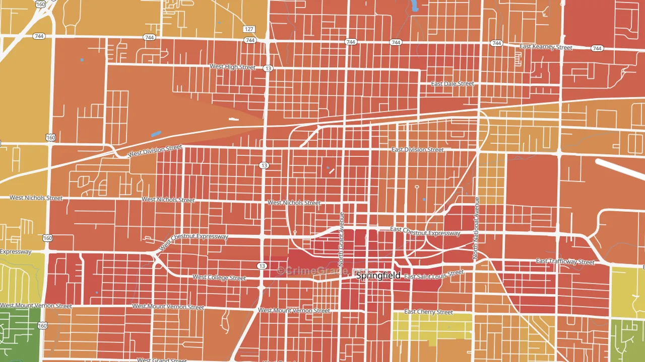 Grant Beach, Springfield, MO Map of Assault Rates