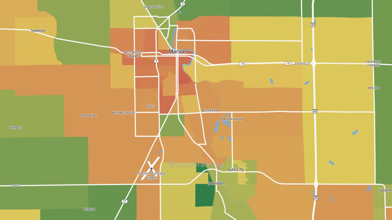Grant County, IN Map of Assault Rates