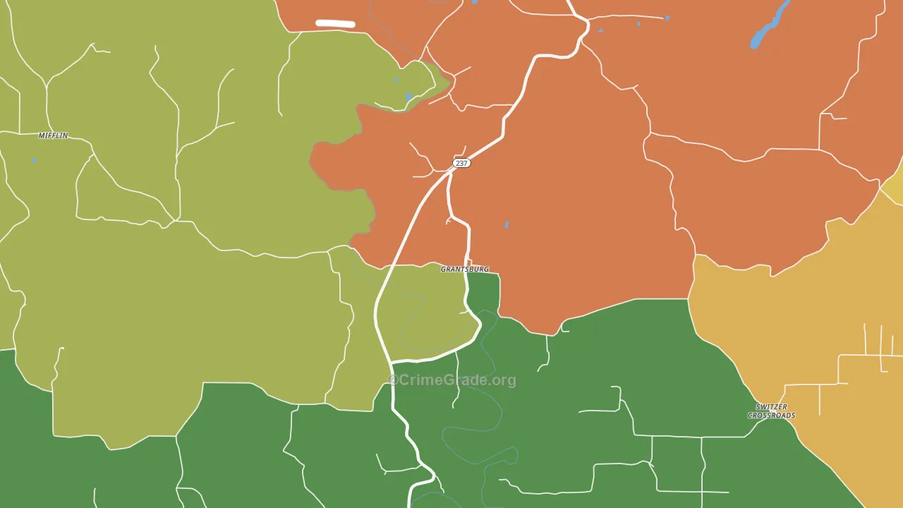 Grantsburg, IN Map of Assault Rates