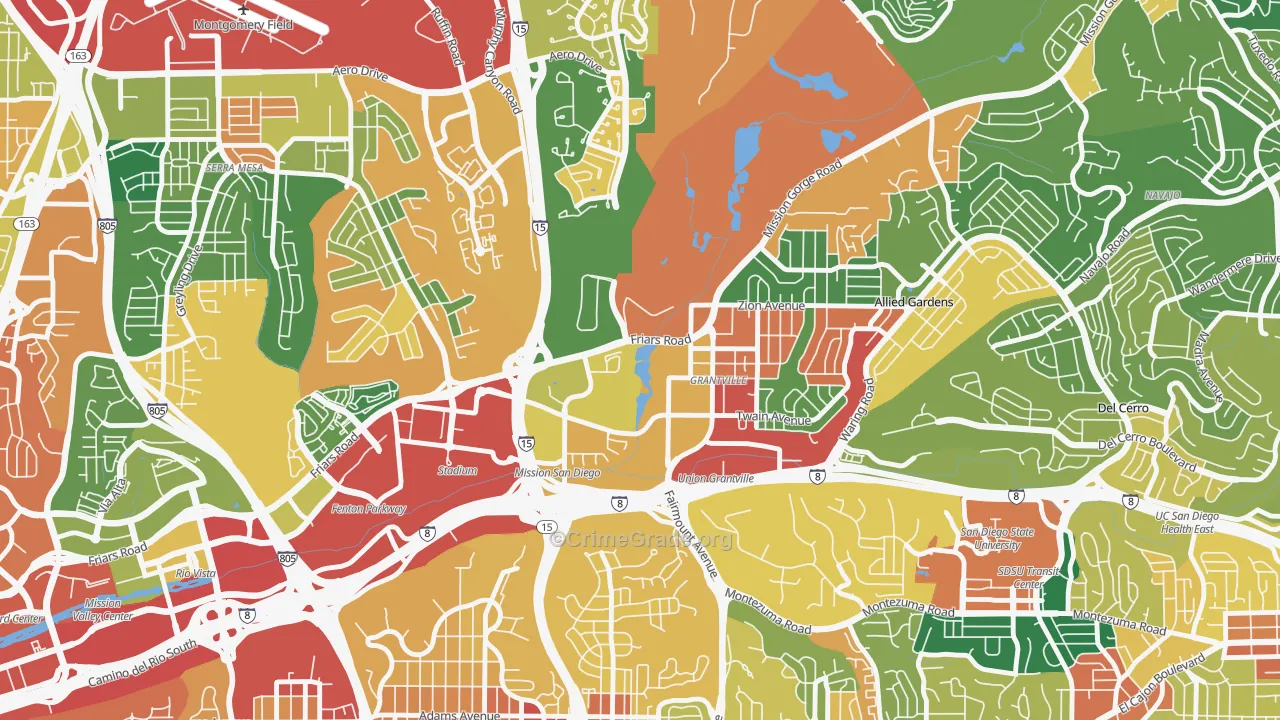 Grantville, San Diego, CA Map of Assault Rates