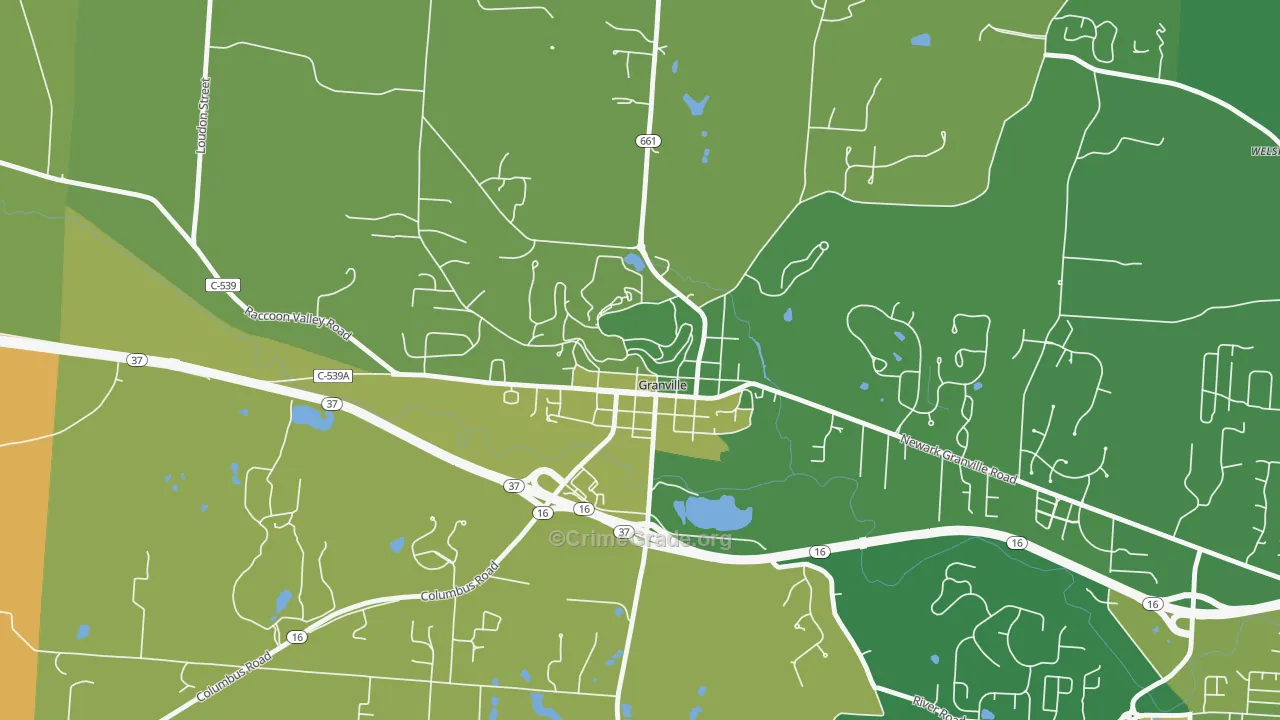 Granville Historic District, Granville, OH Map of Assault Rates