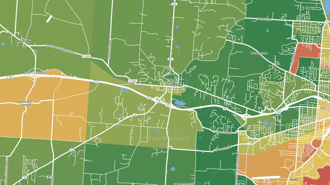 Granville, OH Map of Assault Rates