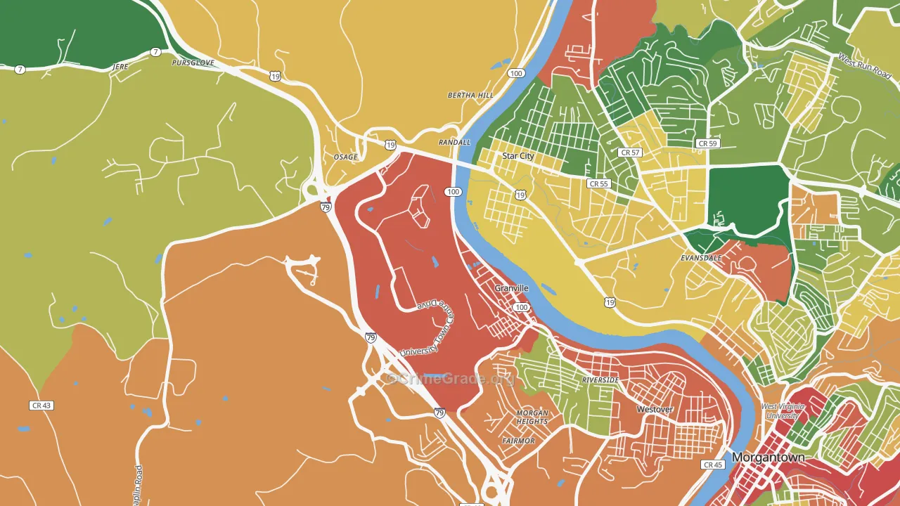 Granville, WV Map of Assault Rates