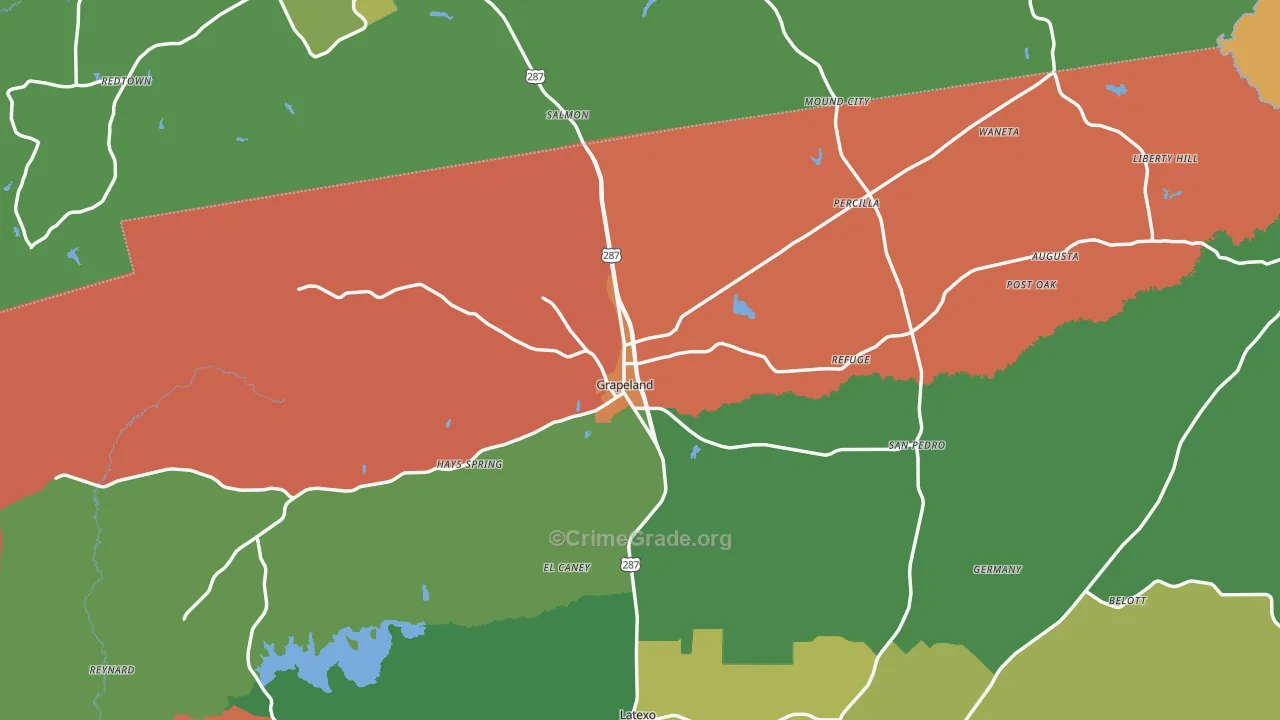 Grapeland, TX Map of Assault Rates