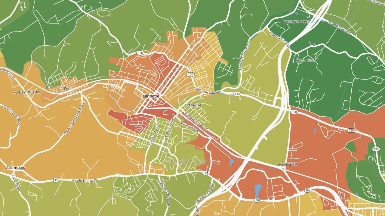 Grapeville, PA Map of Assault Rates