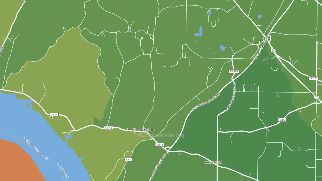 Gravelly Springs, AL Map of Assault Rates