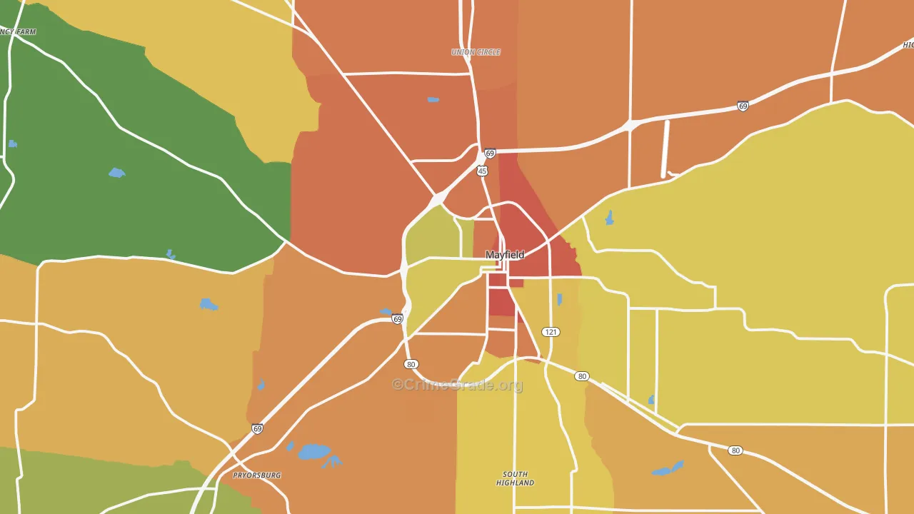 Graves County, KY Map of Assault Rates