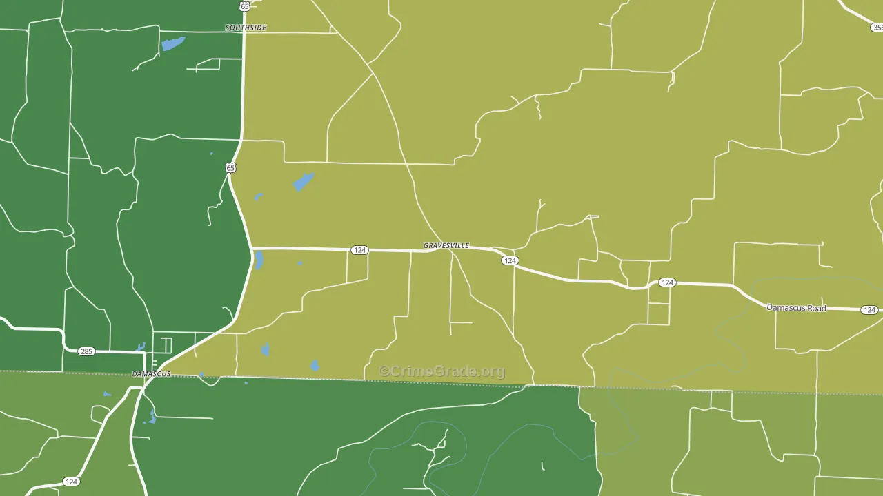 Gravesville, AR Map of Assault Rates