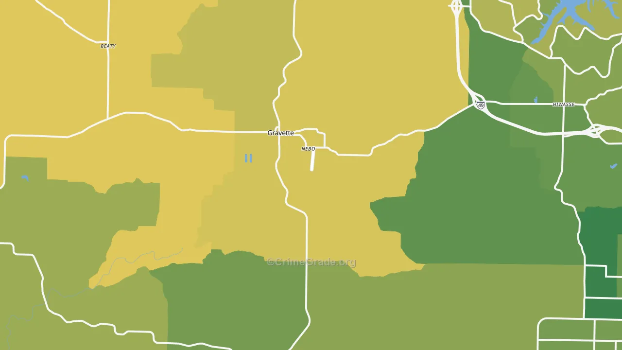 Gravette, AR Map of Assault Rates