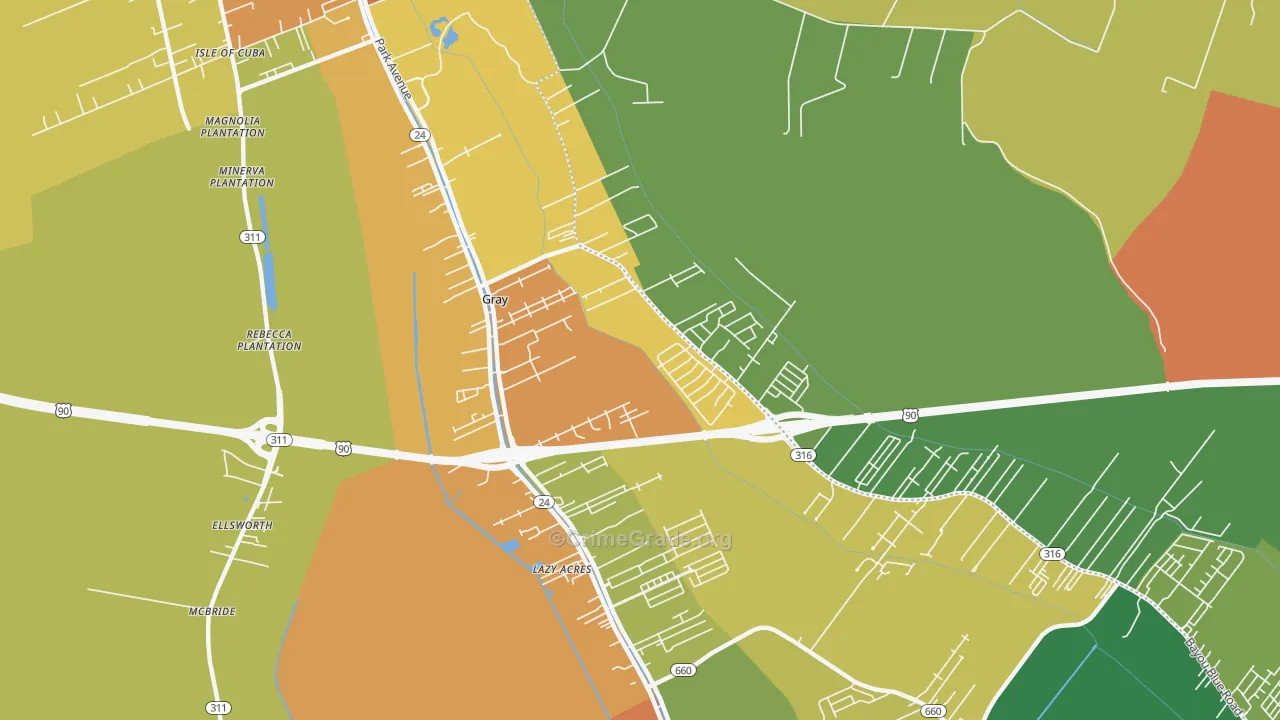Gray, LA Map of Assault Rates