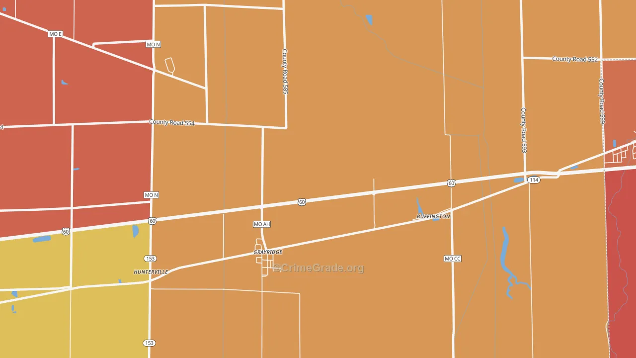 Grayridge, MO Map of Assault Rates