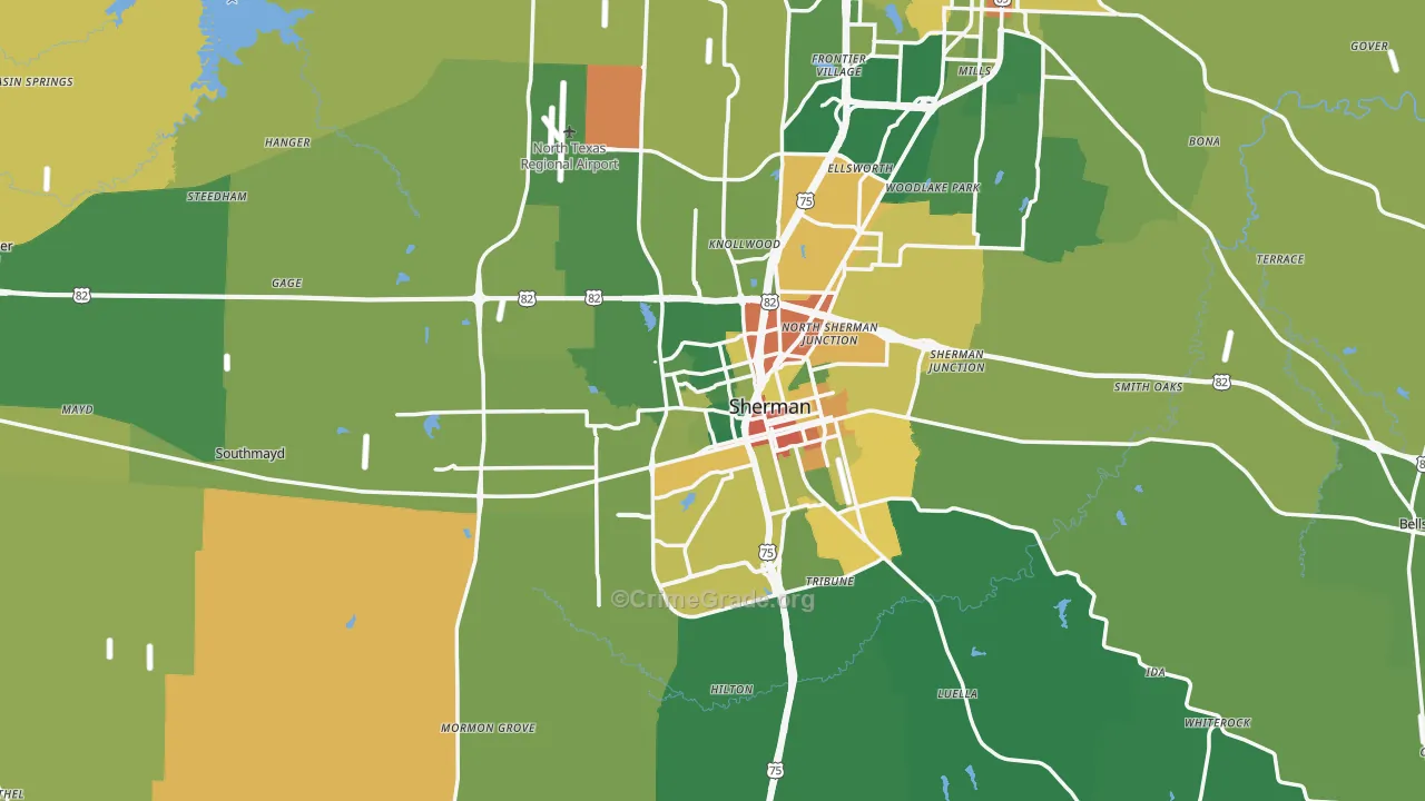 Grayson County, TX Map of Assault Rates