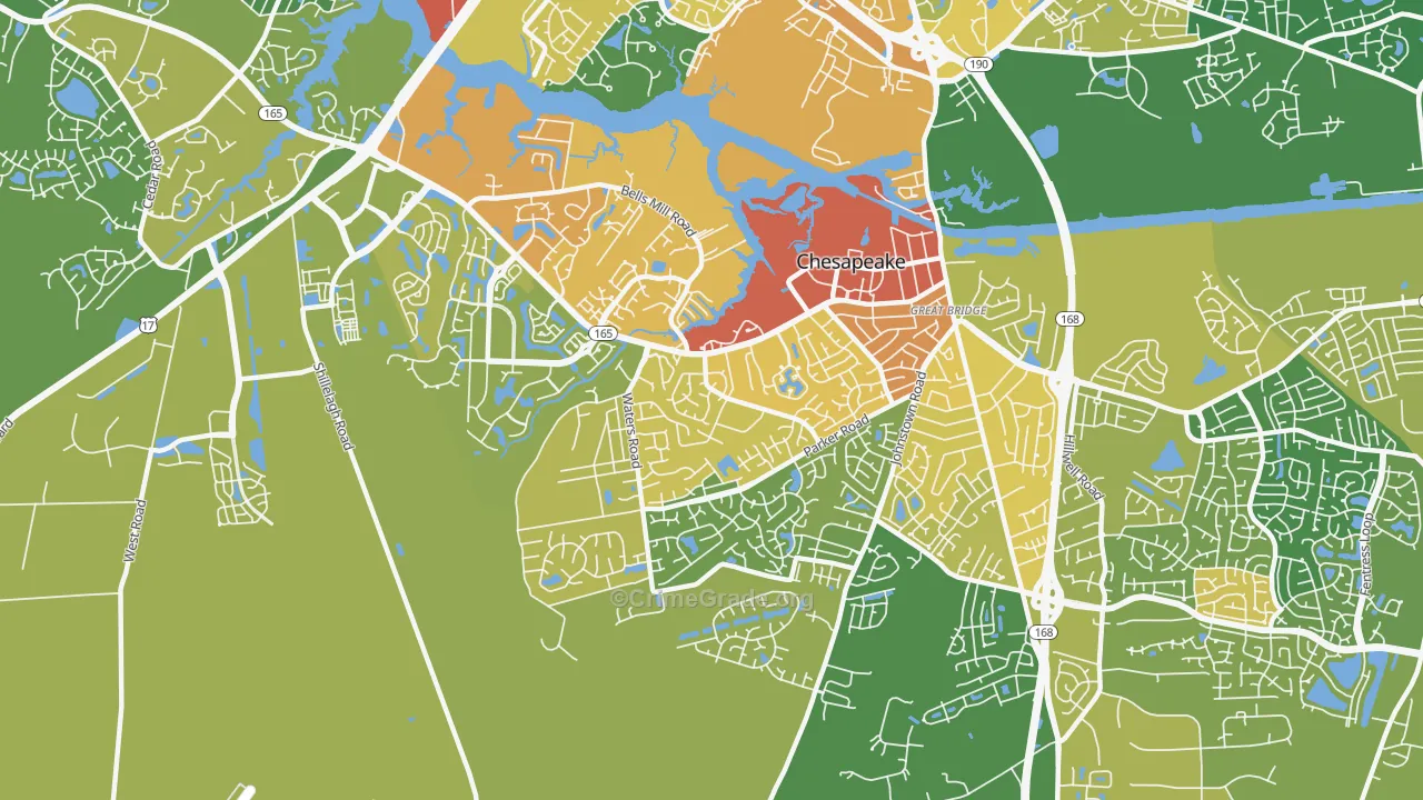 Great Bridge, Chesapeake, VA Map of Assault Rates