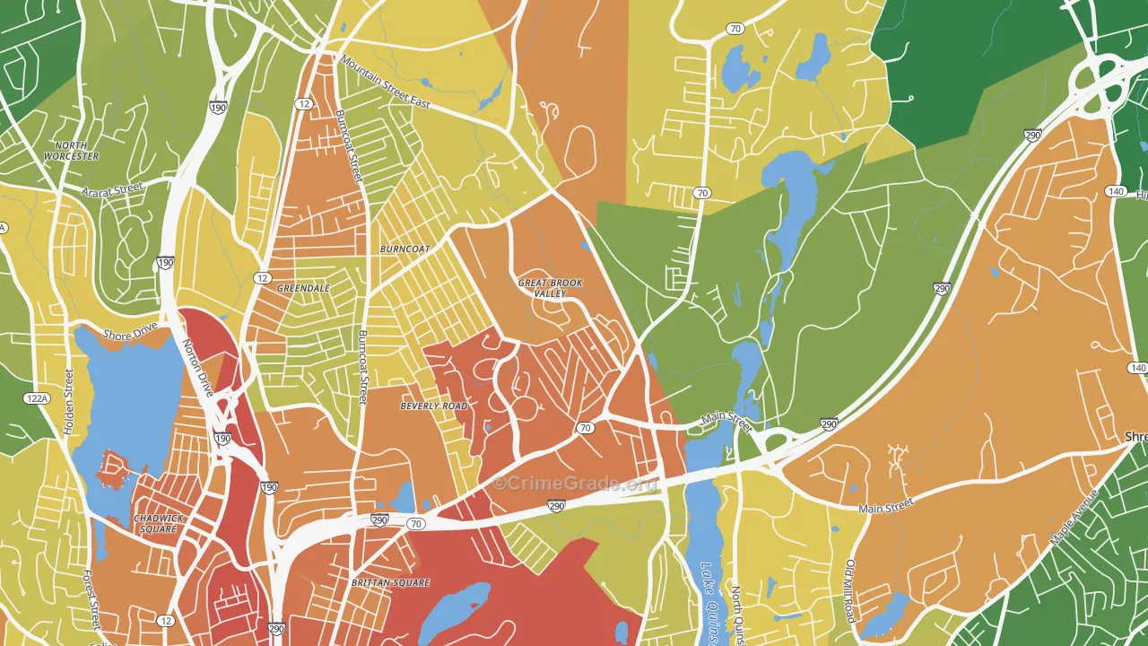 Great Brook Valley, Worcester, MA Map of Assault Rates