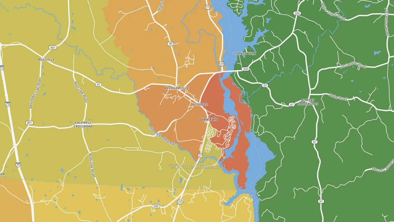 Great Falls, SC Map of Assault Rates