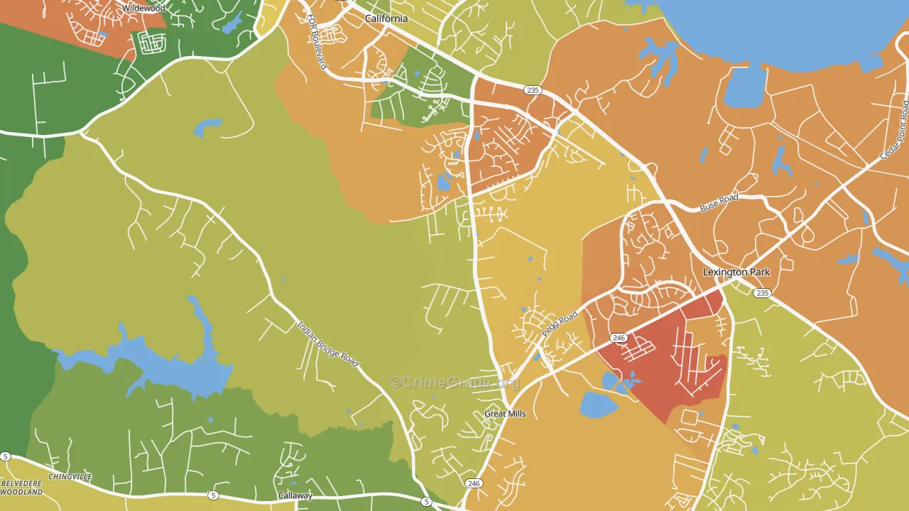 Great Mills, MD Map of Assault Rates