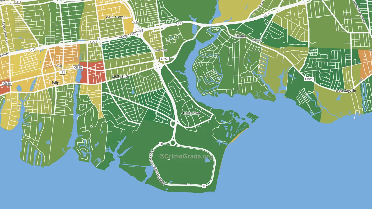 Great River, NY Map of Assault Rates