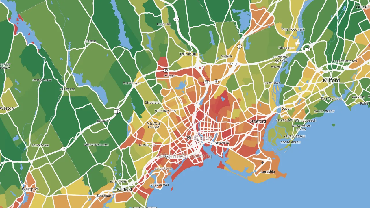 Greater Bridgeport Planning Region, CT Map of Assault Rates