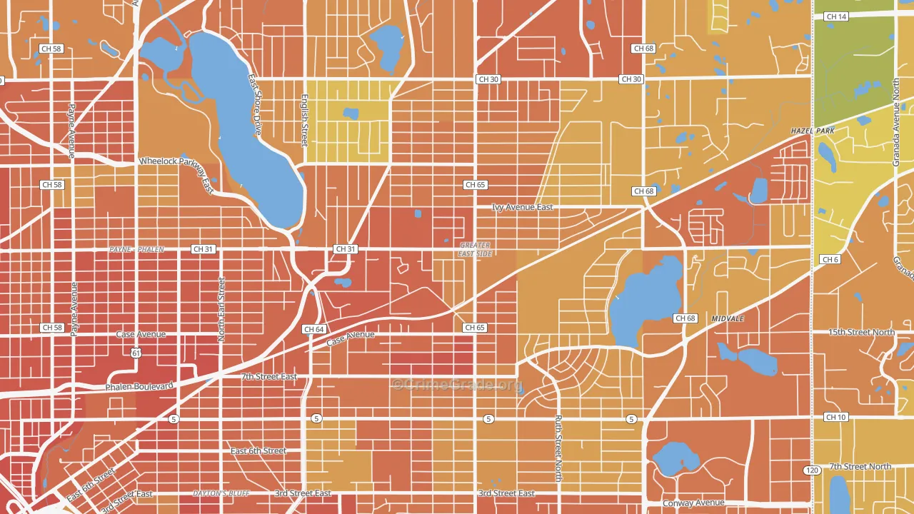 Greater Eastside, St. Paul, MN Map of Assault Rates