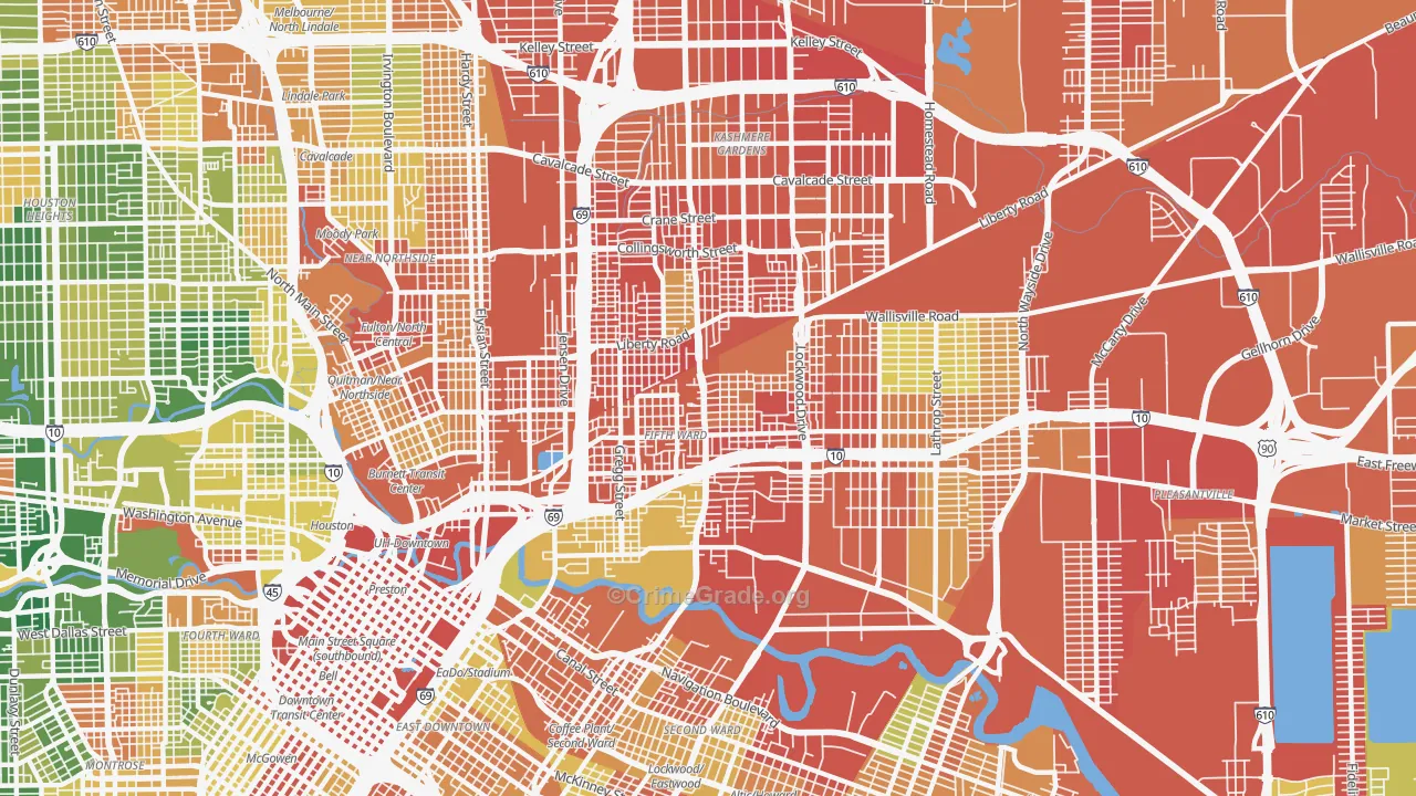Greater Fifth Ward, Houston, TX Map of Assault Rates