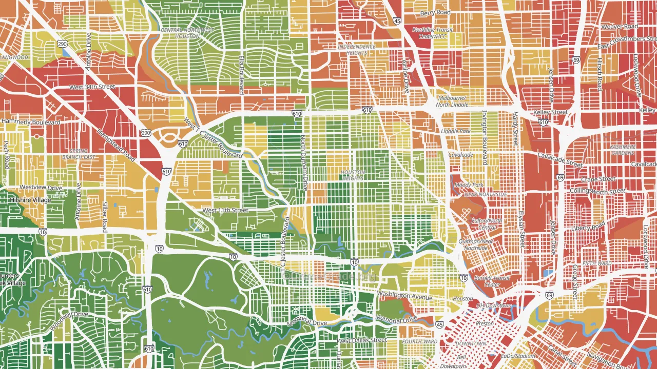 Greater Heights, Houston, TX Map of Assault Rates