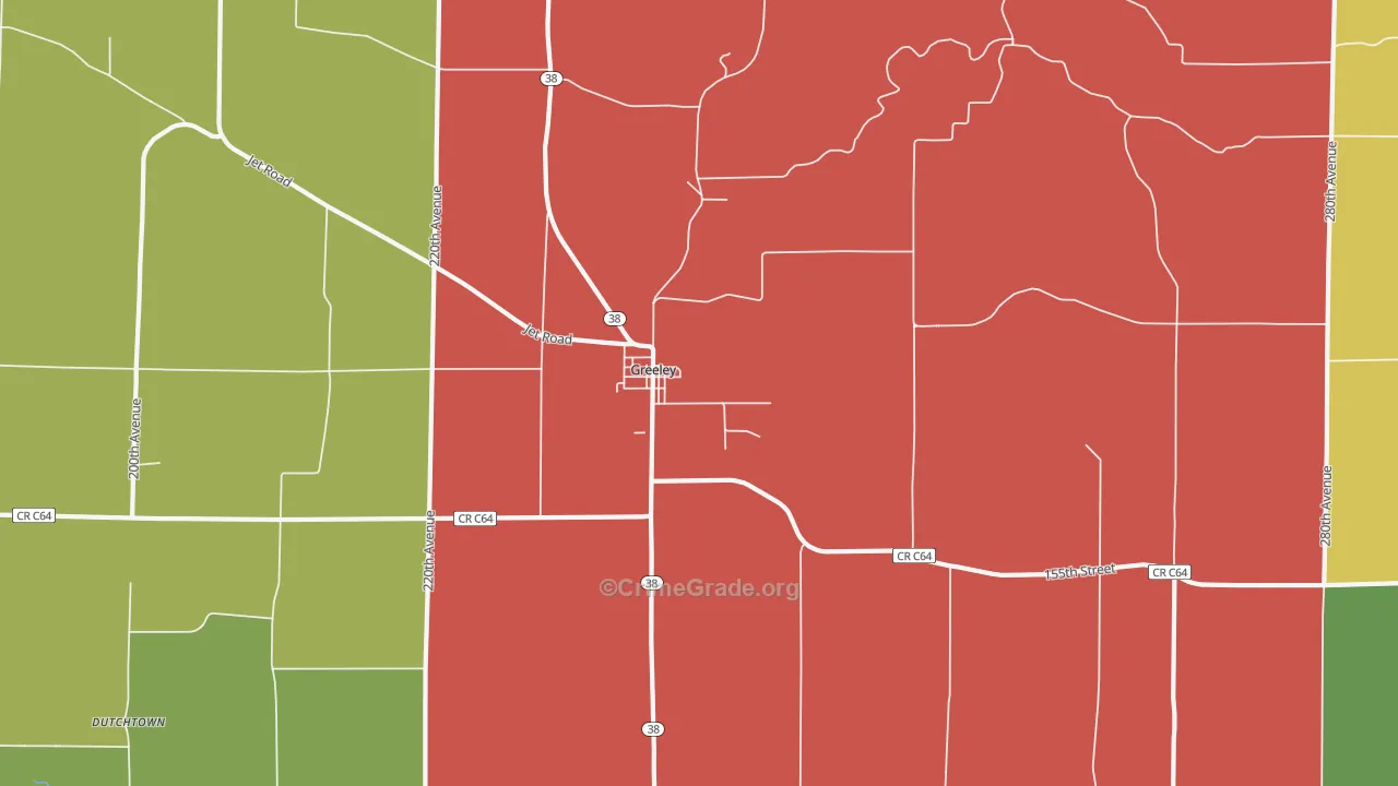 Greeley, IA Map of Assault Rates
