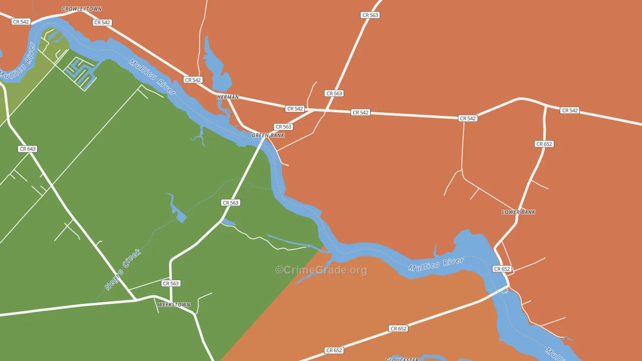 Green Bank, NJ Map of Assault Rates
