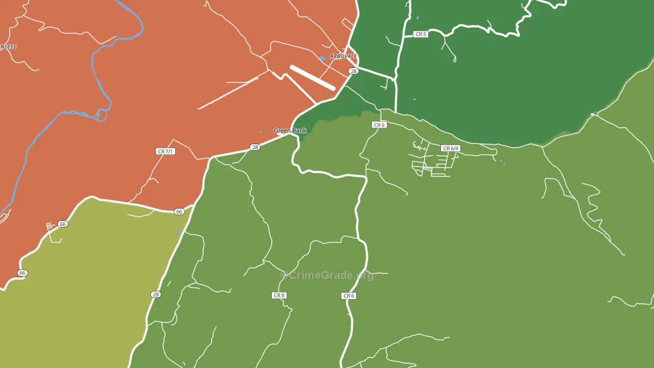 Green Bank, WV Map of Assault Rates