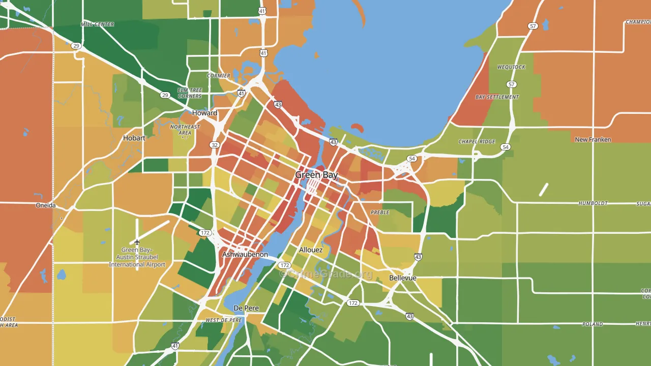 Green Bay, WI Map of Assault Rates