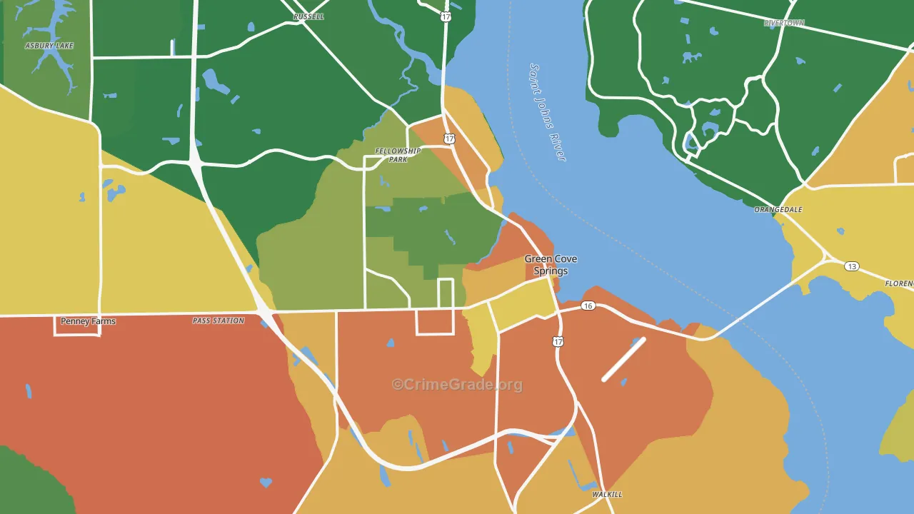 Green Cove Springs, FL Map of Assault Rates