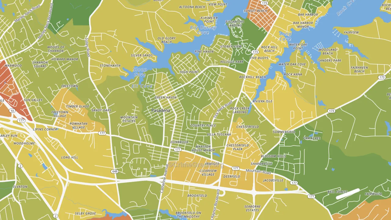 Green Haven, Pasadena, MD Map of Assault Rates