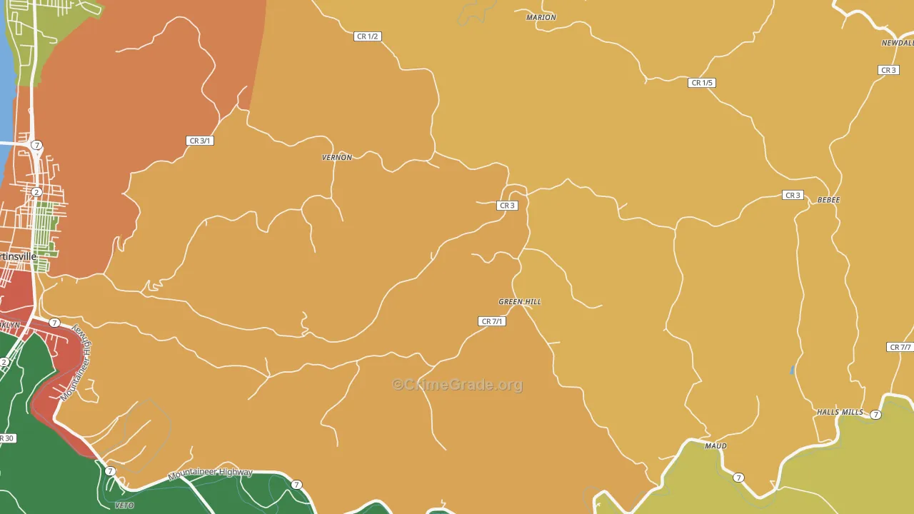 Green Hill, WV Map of Assault Rates