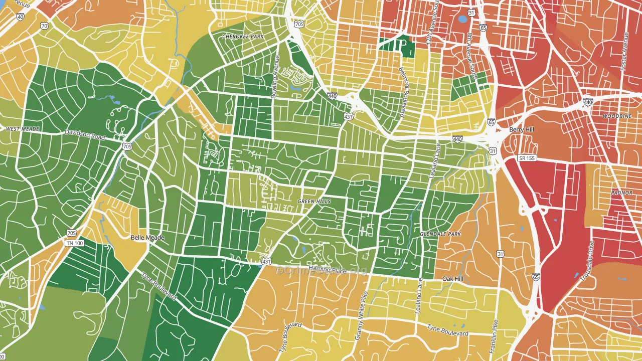 Green Hills, Nashville, TN Map of Assault Rates