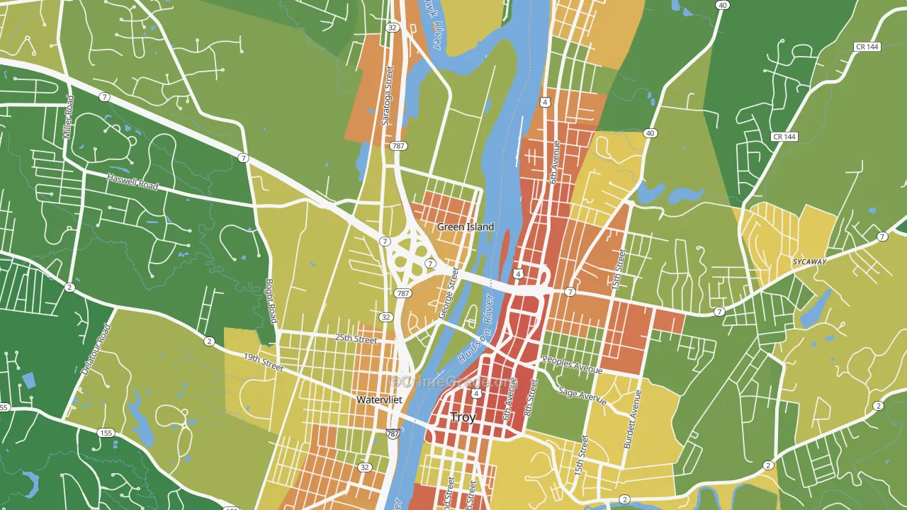 Green Island, NY Map of Assault Rates