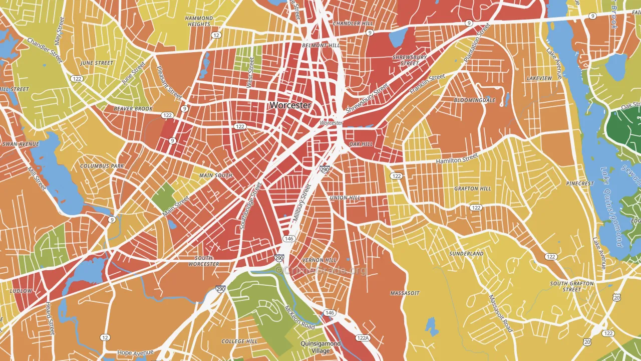 Green Island, Worcester, MA Map of Assault Rates