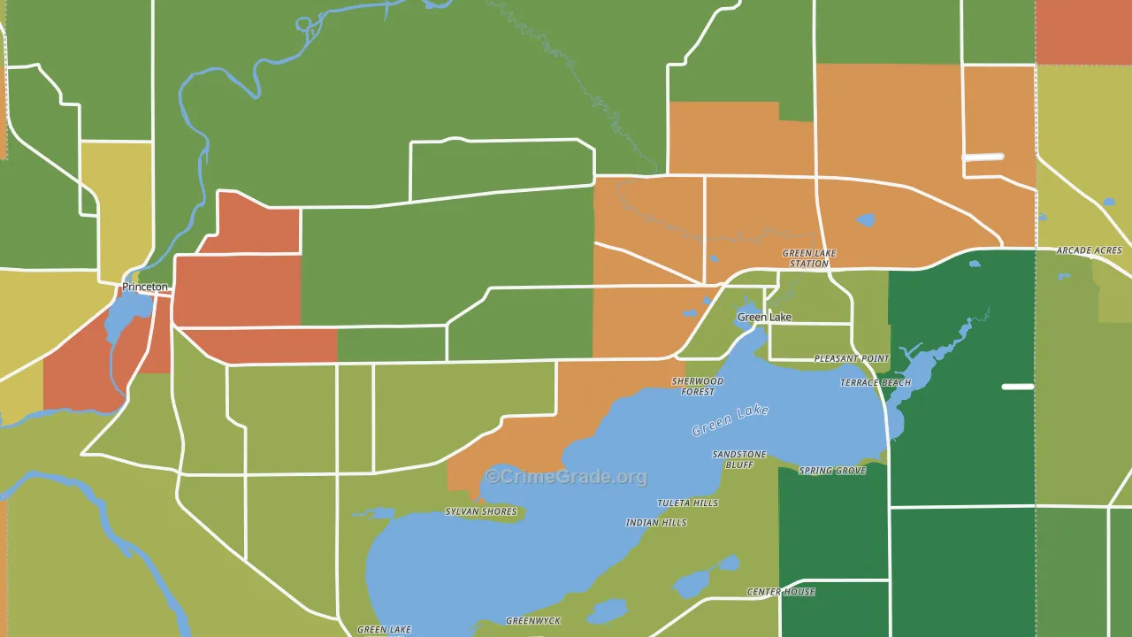 Green Lake County, WI Map of Assault Rates