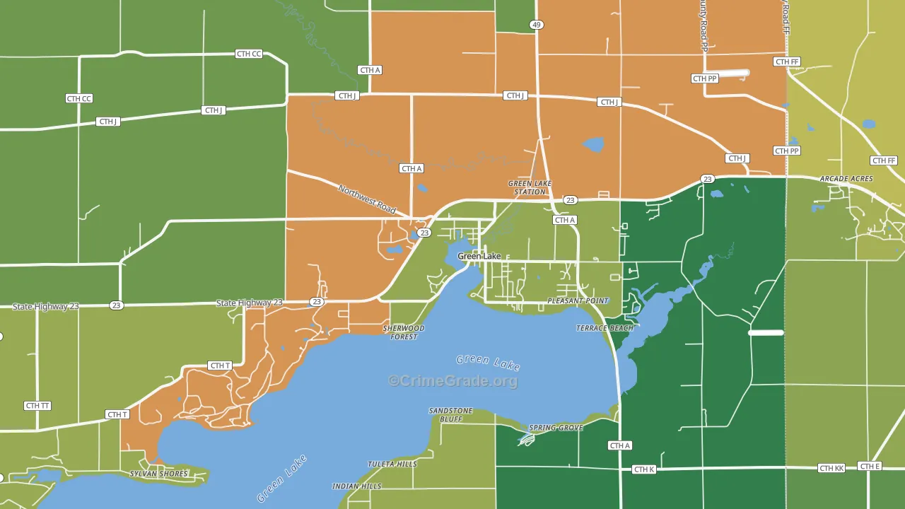 Green Lake, WI Map of Assault Rates