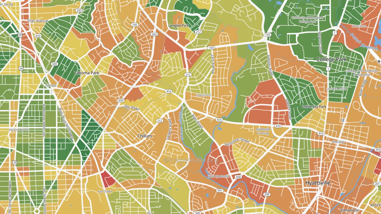 Green Meadows, Chillum, MD Map of Assault Rates