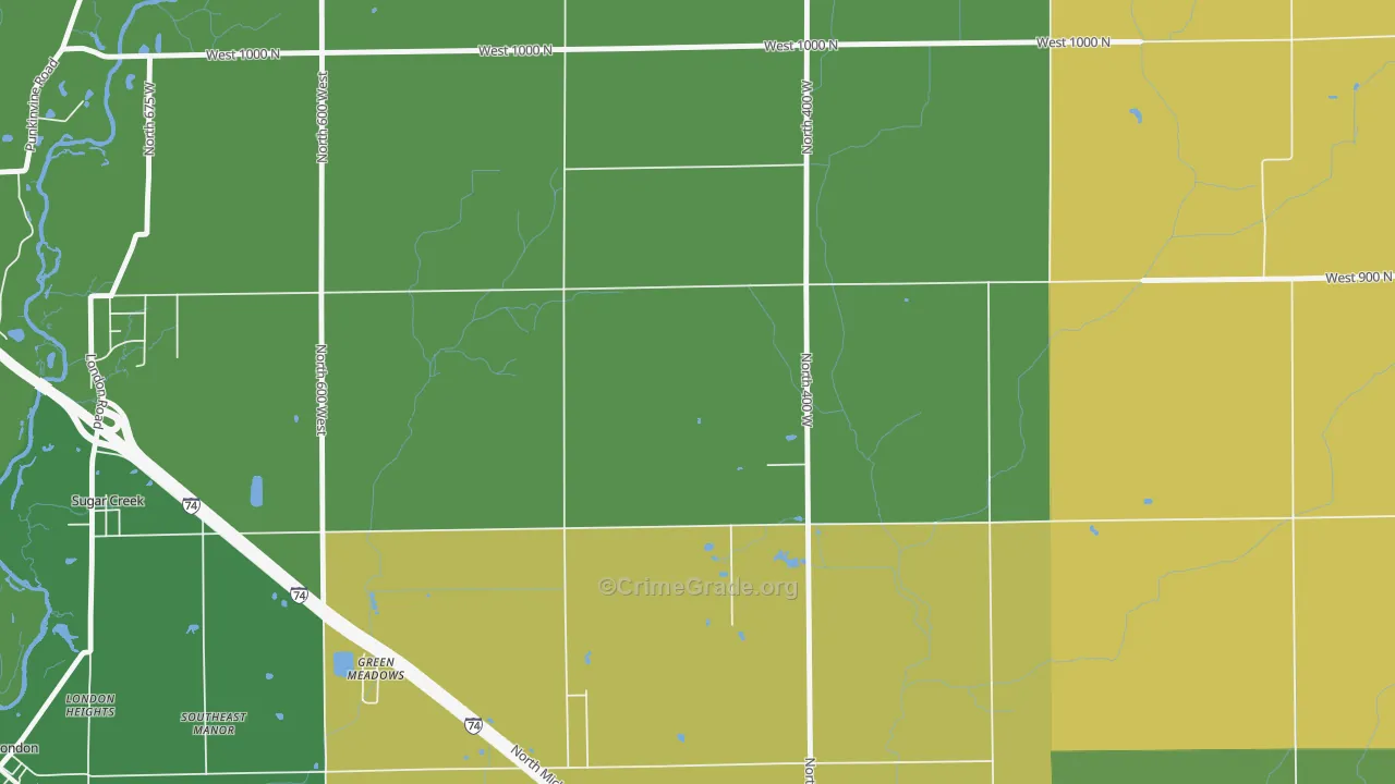Green Meadows, IN Map of Assault Rates