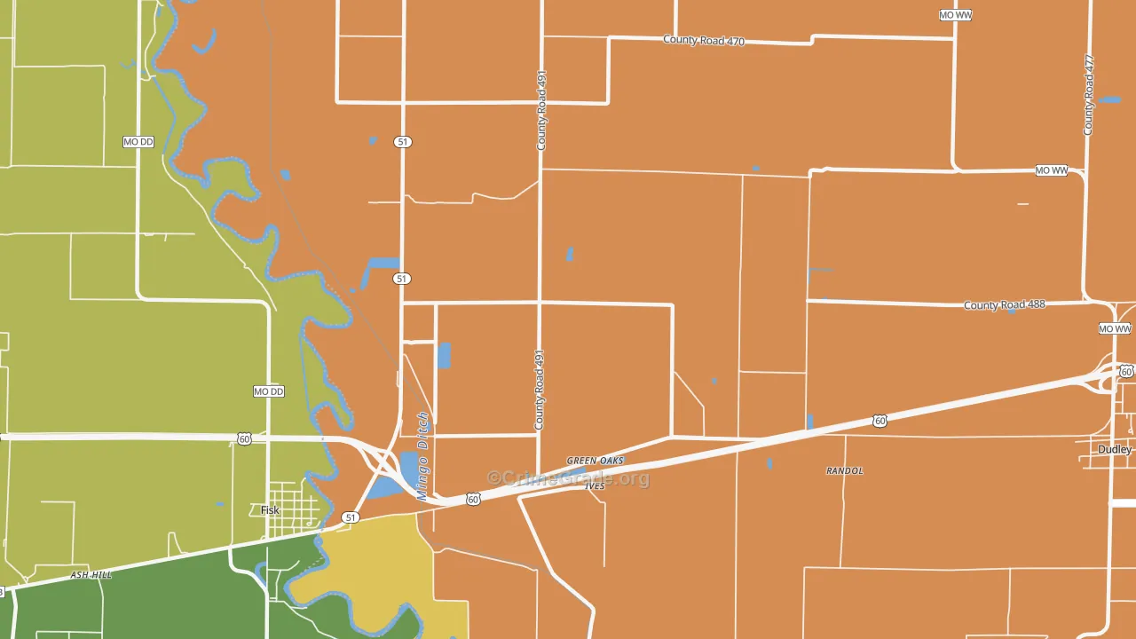 Green Oaks, MO Map of Assault Rates