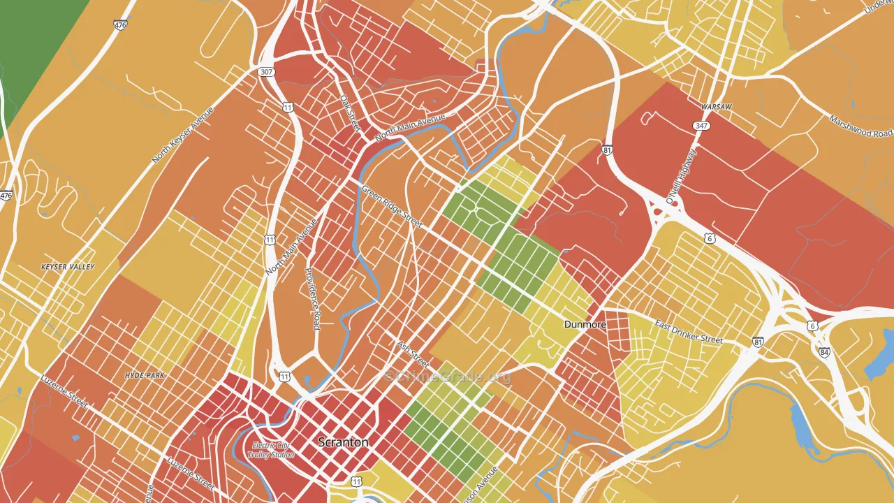 Green Ridge, Scranton, PA Map of Assault Rates