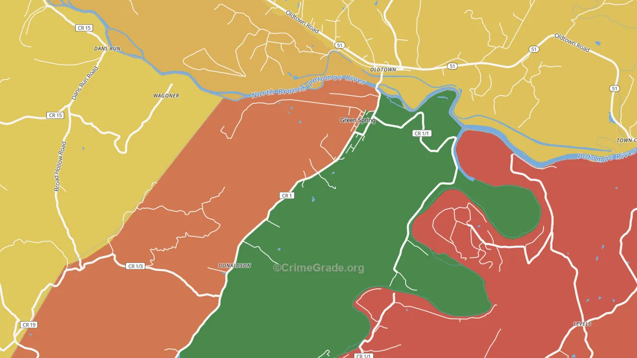 Green Spring, WV Map of Assault Rates