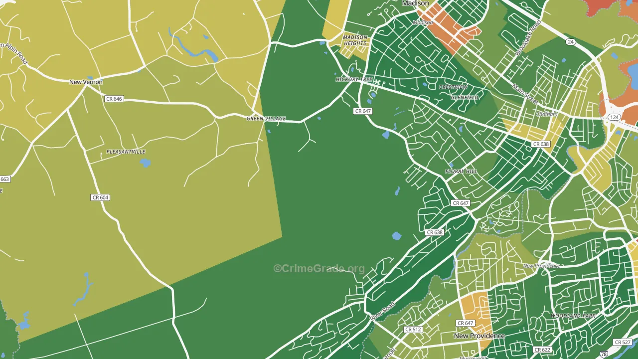 Green Village, NJ Map of Assault Rates