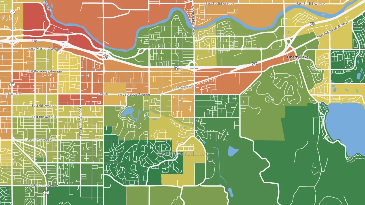Greenacres, WA Map of Assault Rates