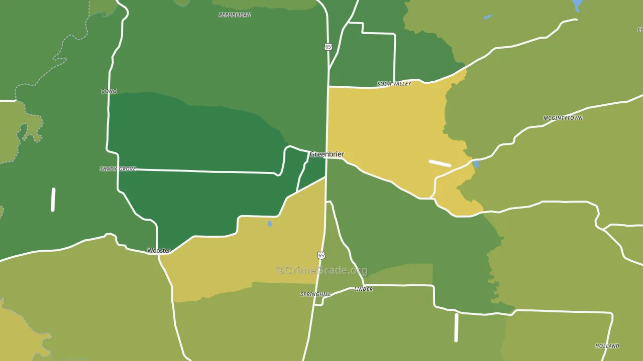 Greenbrier, AR Map of Assault Rates