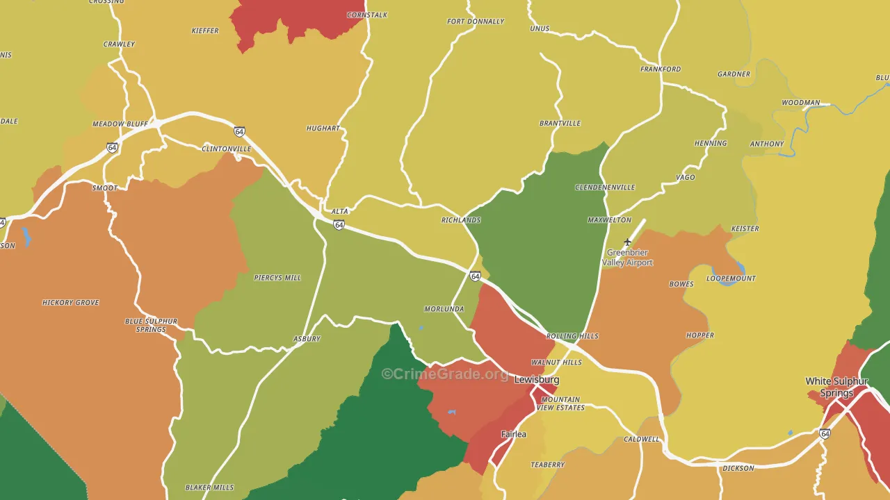 Greenbrier County, WV Map of Assault Rates
