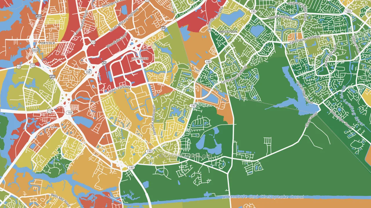 Greenbrier East, Chesapeake, VA Map of Assault Rates