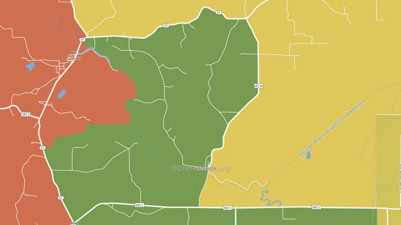 Greenbrier, MO Map of Assault Rates