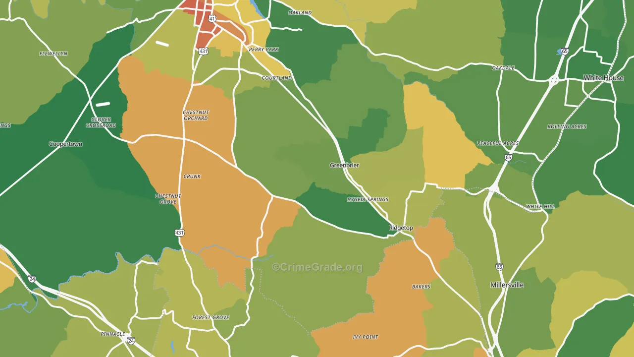 Greenbrier, TN Map of Assault Rates