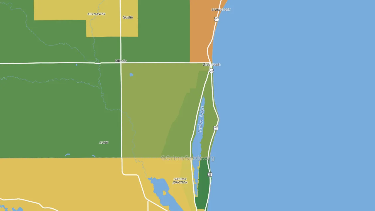 Greenbush, MI Map of Assault Rates